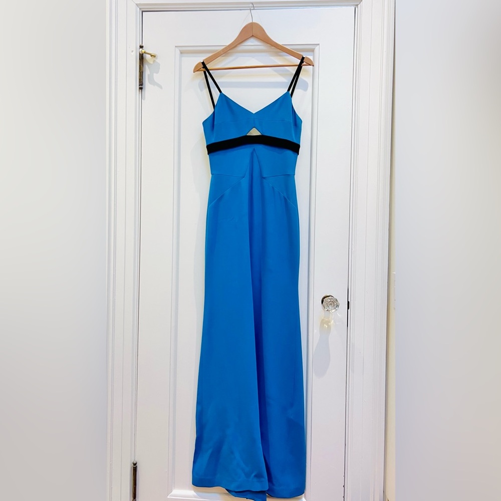 Victoria Beckham Strapless Blue Maxi Dress with Black Accents. Sz US 6 UK 10